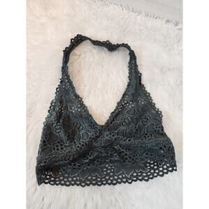 Aerie Women's Wildflower Lace Dark‎ Green Halter Bralette Bra Size M